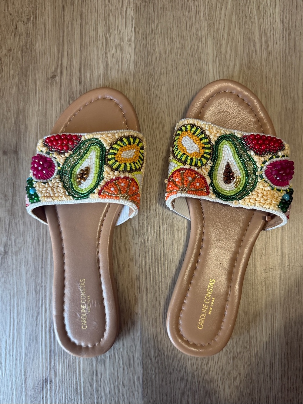 Worn once! Fruit Beaded Fruit Slide Sandals - Picture 2 of 4